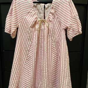 Women Striped Summer Rompers Puff Short Sleeve Oversized Short Jumpsuit